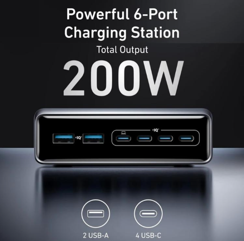 Cargador de Escritorio ANKER A2683 Prime 200W Nitruro de Galio, 4 Tipo-C+2 USB, 6 Puertos