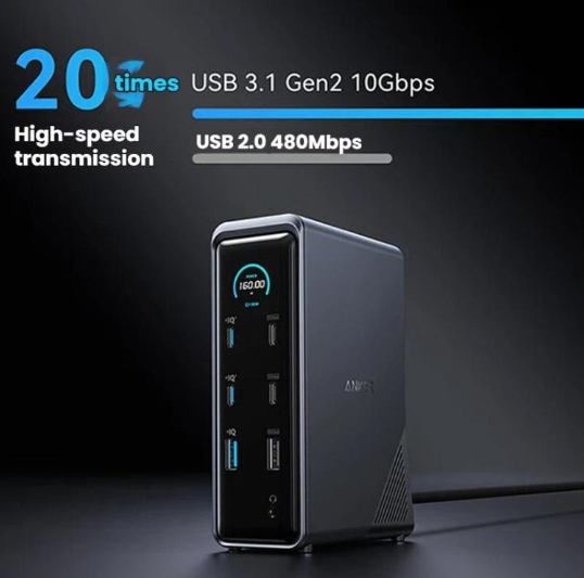 Estación de Carga ANKER A83B6 14 In 1 Prime 160W Display Digital HDMI HD Cast Screen