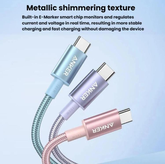 ANKER A8756. Cable Premium Trenzado, 1 metro. PD100W Tipo-C Nylon, Chip E-Marker