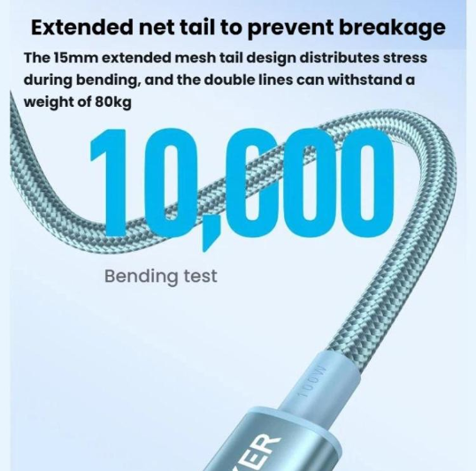 ANKER A8756. Cable Premium Trenzado, 1 metro. PD100W Tipo-C Nylon, Chip E-Marker