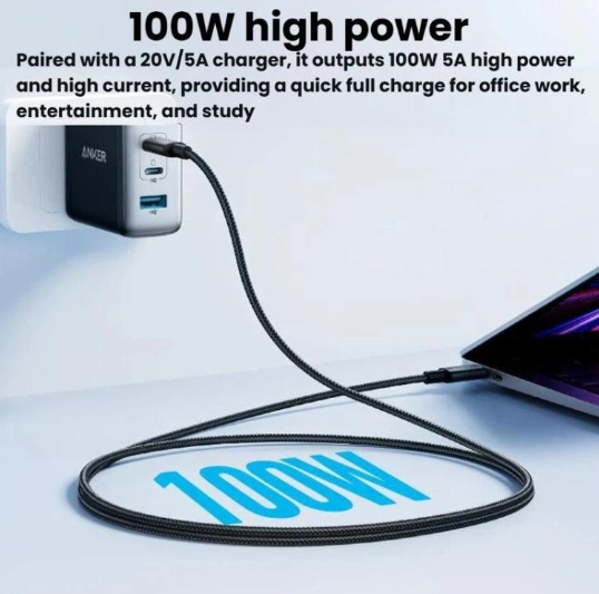 ANKER A8756. Cable Premium Trenzado, 1 metro. PD100W Tipo-C Nylon, Chip E-Marker