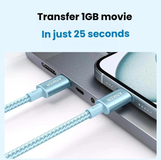 ANKER A8756. Cable Premium Trenzado, 1 metro. PD100W Tipo-C Nylon, Chip E-Marker