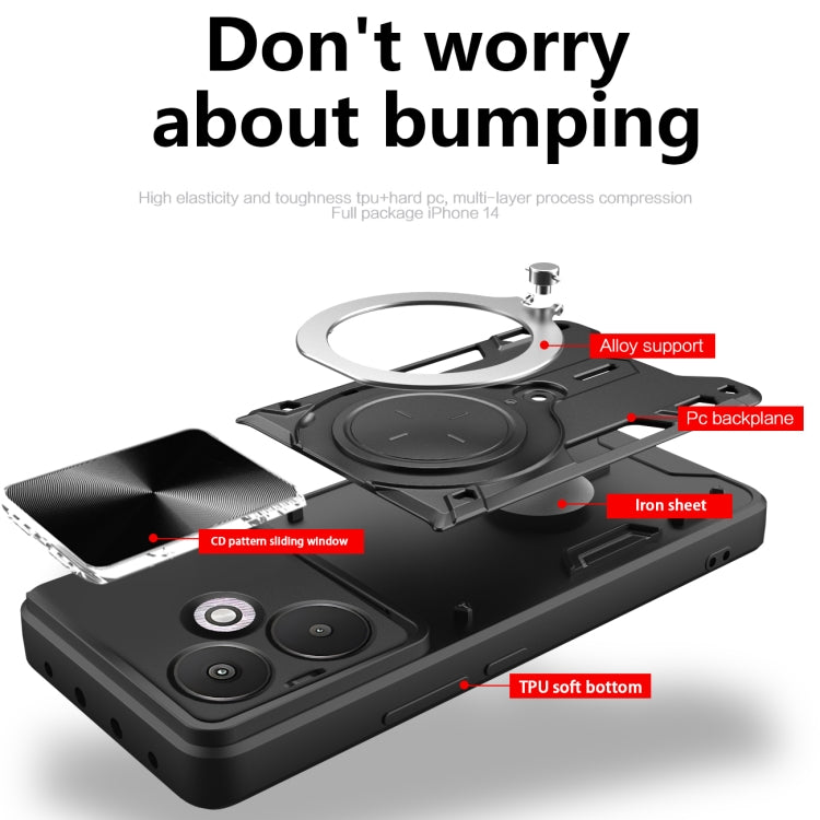 Xiaomi 13C 5G/Poco C65. Funda Camshield con anillo compatible con soportes magnéticos