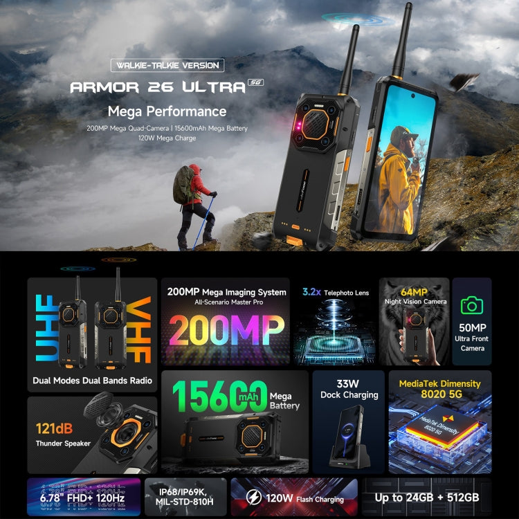 Ulefone Armor 26 Ultra Walkie Talkie. 12GB+512GB. 6.78 pulgadas. Android 13. Red 5G. 3 sin interés.