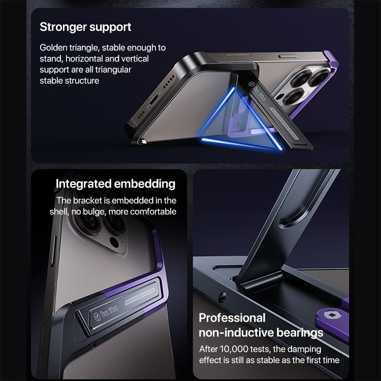 IPhone 16 Pro Max. Funda forma S sin marco con stand metálico (negro púrpura)