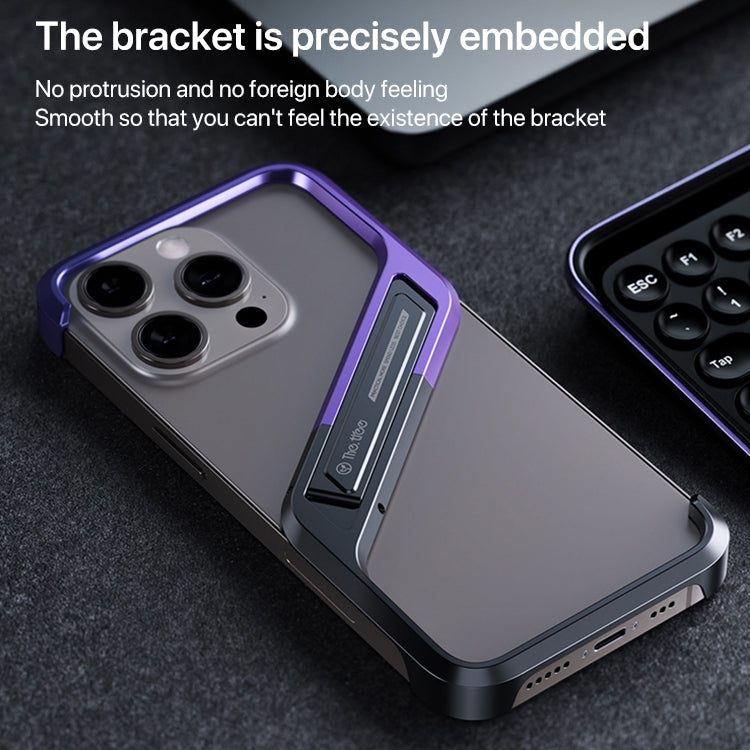 IPhone 16 Pro Max. Funda forma S sin marco con stand metálico (negro púrpura)
