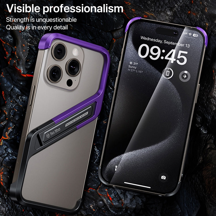 IPhone 16 Pro Max. Funda forma S sin marco con stand metálico (negro púrpura)