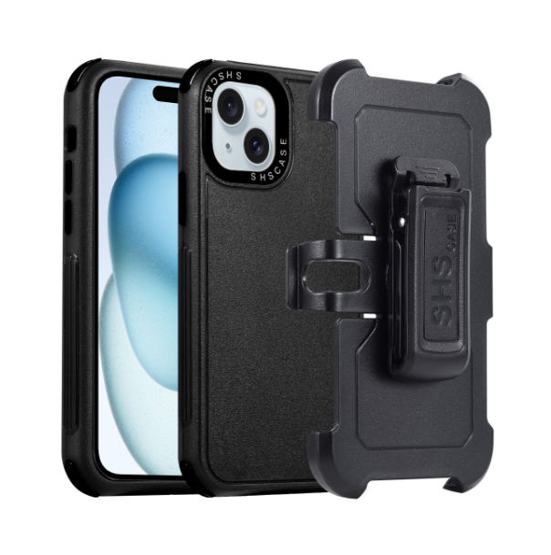 IPhone 15. Funda 3 en 1 PC+TPU con soporte (negro)