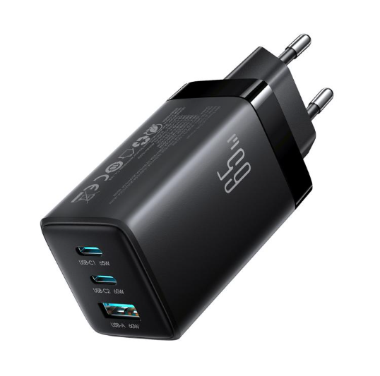 JOYROOM JR-TG10 65W. Cargador GaN Dual Tipo-C, 3 Puertos USB con cable Tipo-C a Tipo-C