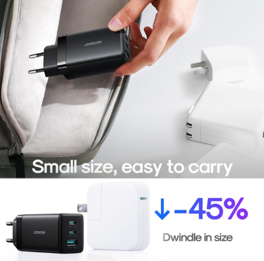 JOYROOM JR-TG10 65W. Cargador GaN Dual Tipo-C, 3 Puertos USB con cable Tipo-C a Tipo-C