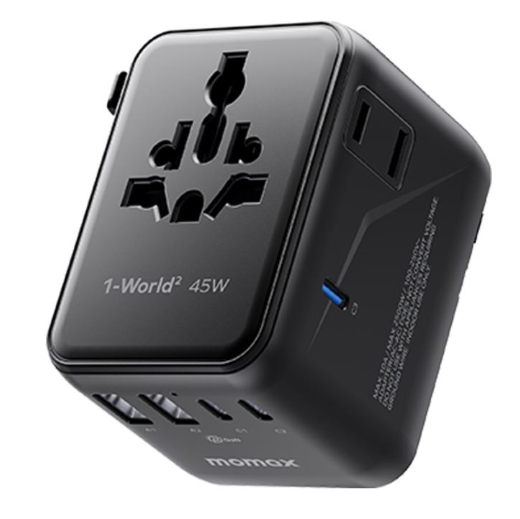 Cargador Viajero Universal MOMAX UA31D 1-World 2 45W Dual AC 5 Puertos, GaN con cable de 60W