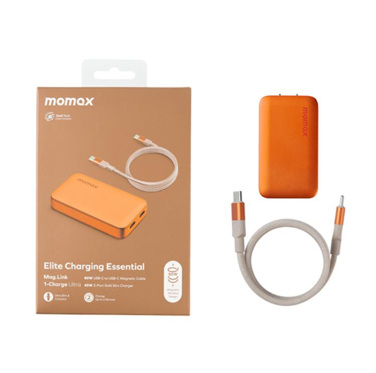 Kit Cargador Rápido Ultra-Delgado MOMAX UM79 1-45W 2 Puertos GaN Silm, US Plug