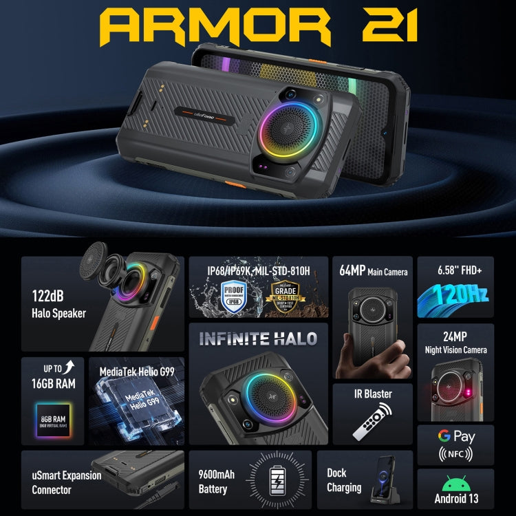 Ulefone Armor 21. 8GB+256GB, Android 15, 6.8 pulgadas, Visión Nocturna, NFC. 3 sin interés.