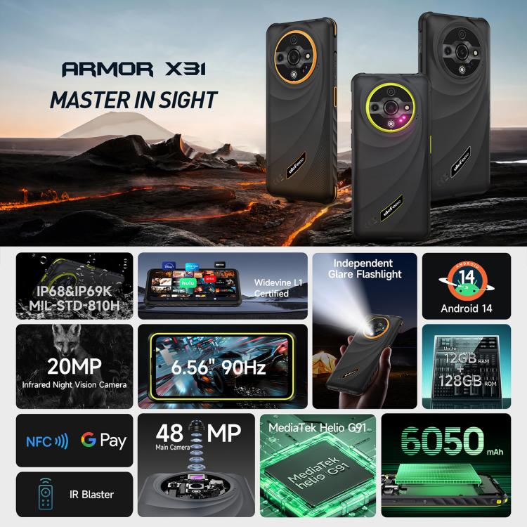 Ulefone Armor X31. 6GB+128GB, Visión Nocturna, 6.56 pulgadas. 3 sin interés