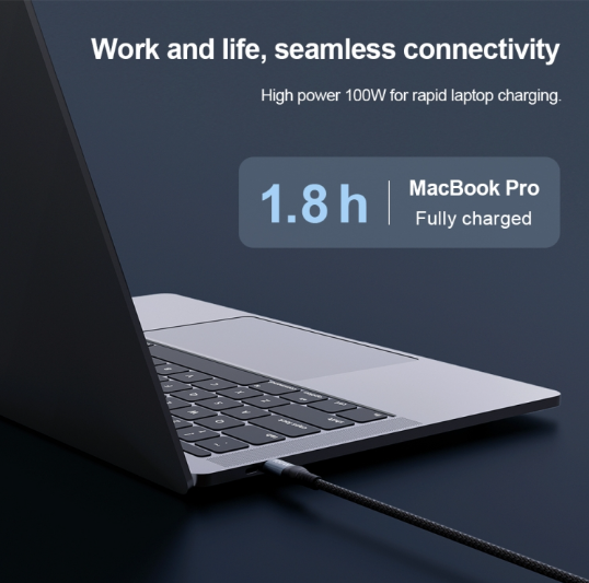 NILLKIN PD3.0 100W/27W. Cable Premium Carga Rápida. USB-C / Tipo-C a USB-C / Tipo-C + 8 Pin Dual Power, Largo: 1.5m
