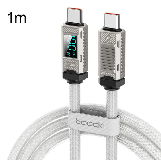 Toocki 100W. Cable Premium con Display LED indicador de Potencia, USB-C / Tipo-C to USB-C/ Tipo-C, Largo: 1m