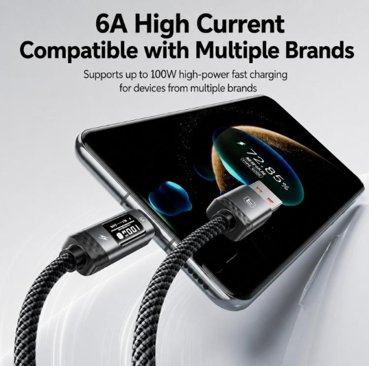 Toocki 100W. Cable con Display OLED digital 6A USB-A a USB-C, largo: 1 m