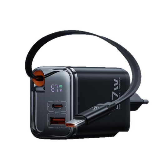 Toocki 67W. Cargador Rápido Retráctil con cable USB-C 3-in-1 Display LED