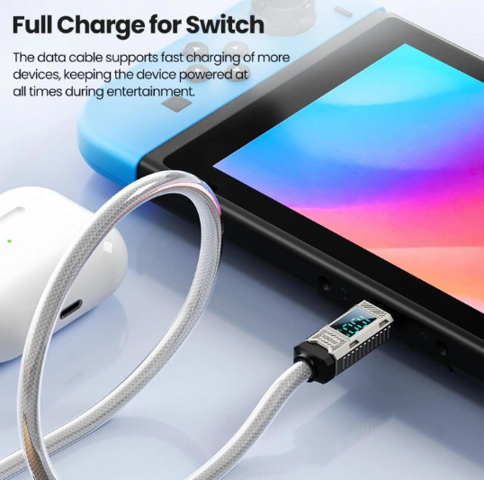 Toocki 100W. Cable Premium con Display LED indicador de Potencia, USB-C / Tipo-C to USB-C/ Tipo-C, Largo: 1m