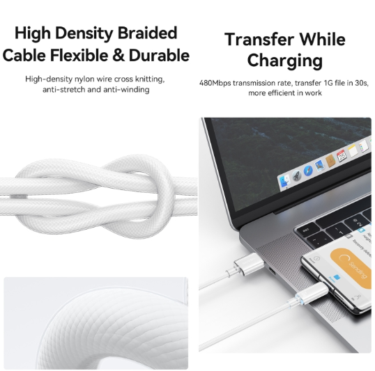 USAMS USB/ Tipo C, 6A. Cable Aleación Aluminio, Largo: 1.2 m