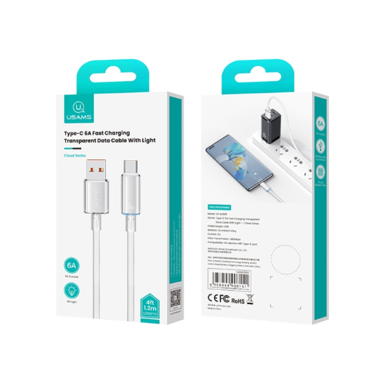 USAMS USB/ Tipo C, 6A. Cable Aleación Aluminio, Largo: 1.2 m