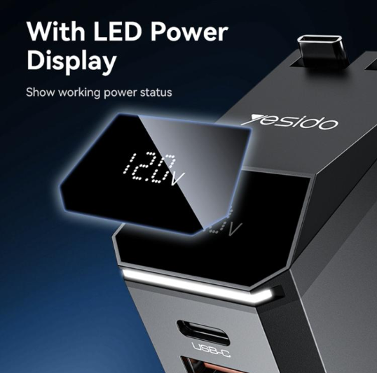 Yesido Y71. Cargador Rápido para Autos de 125W, Tipo-C + 8 Pin, con cable retráctil 3 en 1